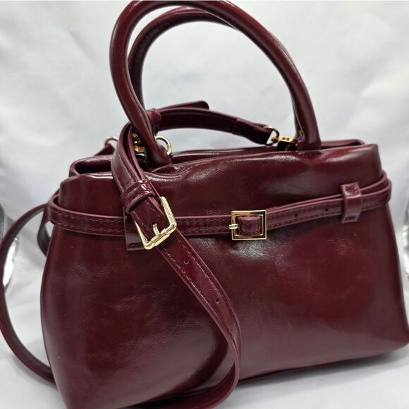 🩵⏭️NWT Burgundy Faux Leather Satchel Purse - Picture 7 of 15